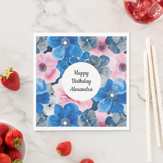 Guardanapo De Papel Azul-rosa-chic - Aniversário Floral (Insitu)