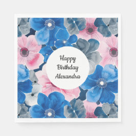 Guardanapo De Papel Azul-rosa-chic - Aniversário Floral