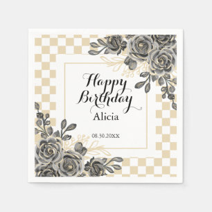 Guardanapo De Papel Azul-Rosa preto Dourado e branco marcado Aniversár