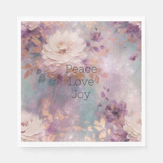 Guardanapo De Papel Azul Roxo Feminino e Dourado Floral (Frente)