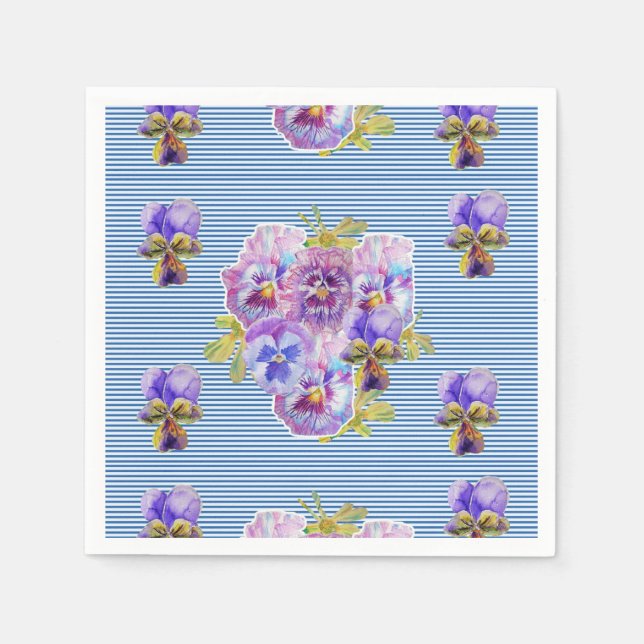 Guardanapo De Papel Azul Stripe Chique floral Servier Napkins (Frente)