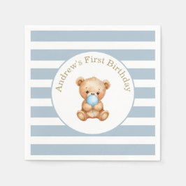 Guardanapo De Papel Azul - Tripas Mínimas - Urso de Teddy - Aniversári