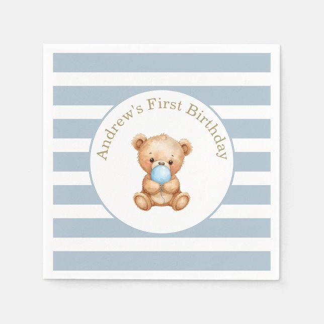 Guardanapo De Papel Azul - Tripas Mínimas - Urso de Teddy - Aniversári (Frente)