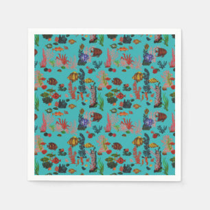 Guardanapo De Papel Azul Tropical Ocean Sealife Paradise Watercolor