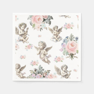 Guardanapo De Papel Azulejo de anjos retrô Querubins e flores pastéis