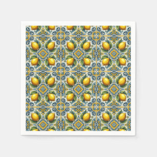 Guardanapo De Papel Azulejo de Capri Amarelo Azul Limão Mediterrâneo C