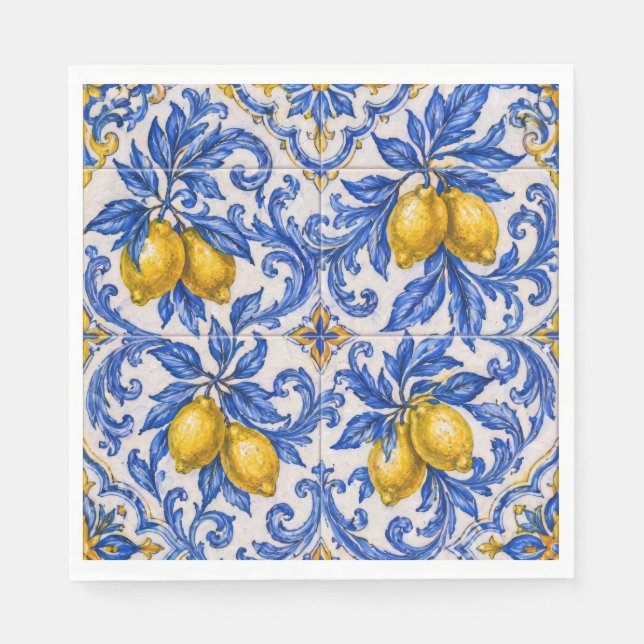 Guardanapo De Papel Azulejo de Telha de Limão Azul (Frente)