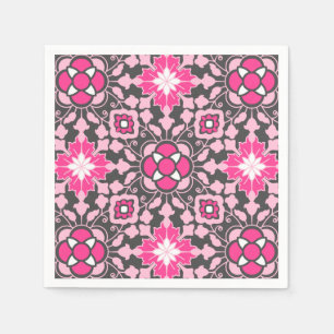 Guardanapo De Papel Azulejo Floral Marroquino, Fúchsia Pink & Cinza /