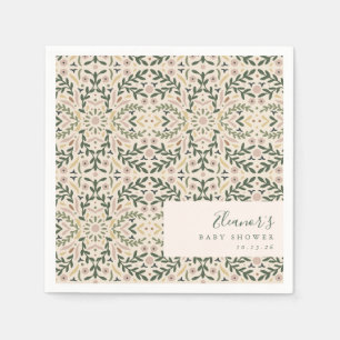 Guardanapo De Papel Azulejo Floral Verde Cor-de-Rosa Esmagada Vintage