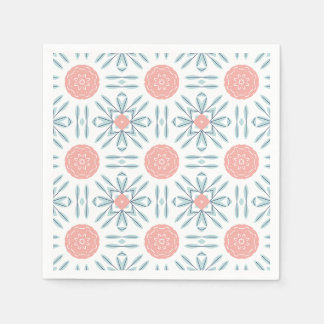 Guardanapo De Papel Azulejo Geométrico Floral Aqua Coral Decoupage