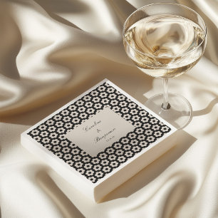 Guardanapo De Papel Azulejo Hexágono Geométrico Marfim Preto Casamento