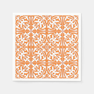 Guardanapo De Papel Azulejo marroquino - alaranjado e branco corais