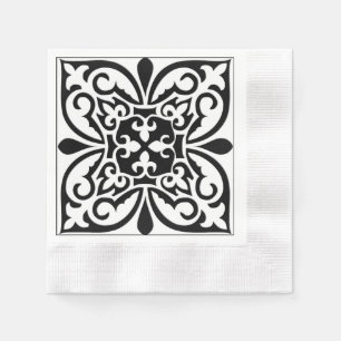 Guardanapo De Papel azulejo marroquino - branco com fundo preto