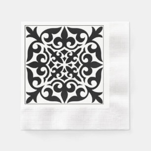 Guardanapo De Papel Azulejo marroquino - branco com fundo preto