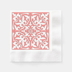 Guardanapo De Papel Azulejo marroquino - cor-de-rosa coral e branco