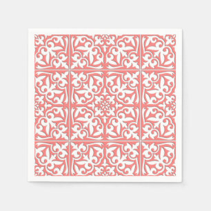 Guardanapo De Papel Azulejo marroquino - cor-de-rosa coral e branco