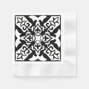 Guardanapo De Papel Azulejo marroquino - preto com fundo branco
