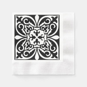 Guardanapo De Papel Azulejo marroquino - preto com fundo branco
