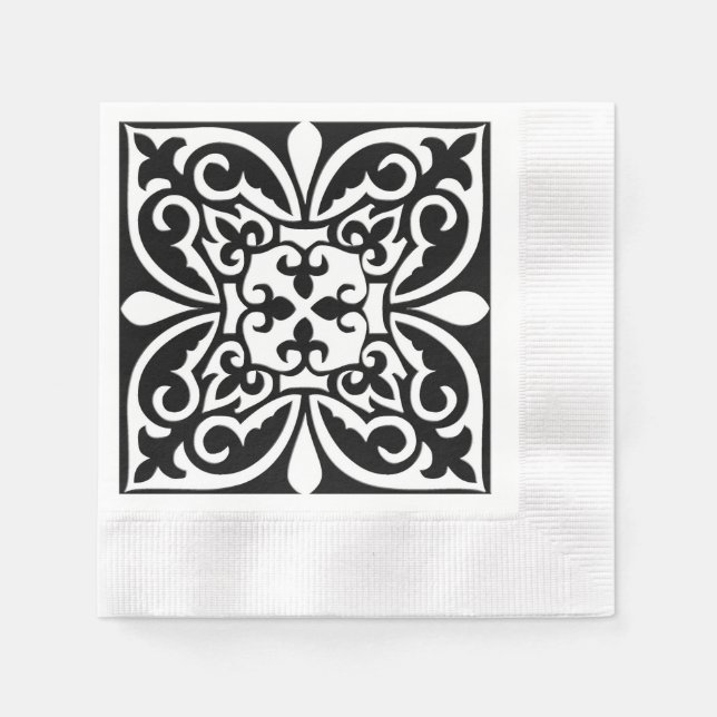 Guardanapo De Papel Azulejo marroquino - preto com fundo branco (Frente)