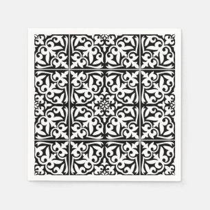 Guardanapo De Papel Azulejo marroquino - preto com fundo branco
