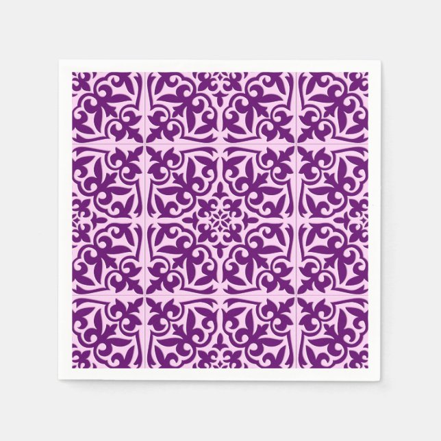 Guardanapo De Papel Azulejo marroquino - roxo e orquídea (Frente)