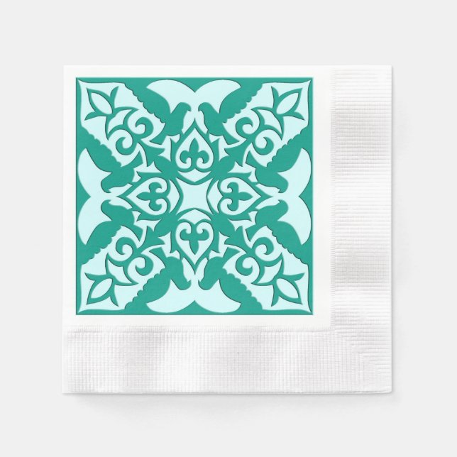 Guardanapo De Papel Azulejo marroquino - turquesa e aqua (Frente)
