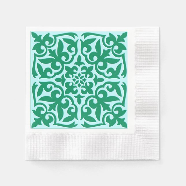 Guardanapo De Papel Azulejo marroquino - turquesa e aqua (Frente)
