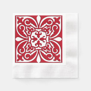 Guardanapo De Papel Azulejo marroquino - vermelho escuro e branco