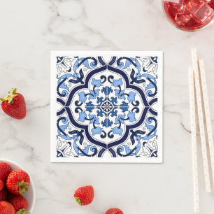 Guardanapo De Papel Azulejo Siciliano em Maiolica Mosaico Floral Branc