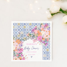 Guardanapo De Papel Azulejos azuis chá de fraldas de flores silvestres