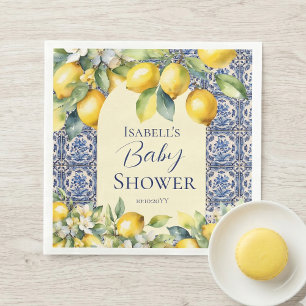 Guardanapo De Papel Azulejos azuis italianos aguarela chuveiro de bebê