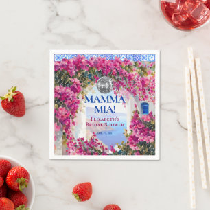 Guardanapo De Papel Azulejos Azuis Mediterrâneos Flores Cor-de-Rosa Bo