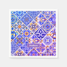 Guardanapo De Papel Azulejos azuis roxos do Mediterrâneo mexicano