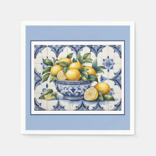 Guardanapo De Papel Azulejos brancos, azuis, italianos Amalfi, bacia d