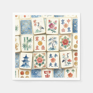 Guardanapo De Papel Azulejos de Chinoiserie Mahjong Flores Aquarela Pá