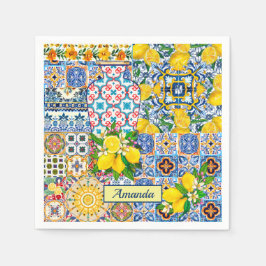 Guardanapo De Papel Azulejos de laranja do Mediterrâneo Chic Vase