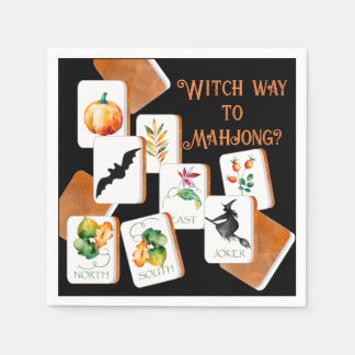 Guardanapo De Papel Azulejos de Mahjong Halloween Preto e Laranja