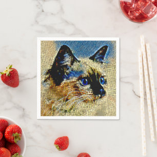 Guardanapo De Papel Azulejos de mosaico de gato com olhos azuis
