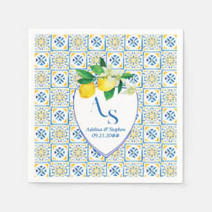 Guardanapo De Papel Azulejos do Mediterrâneo Azul Itália Crest Lemon W