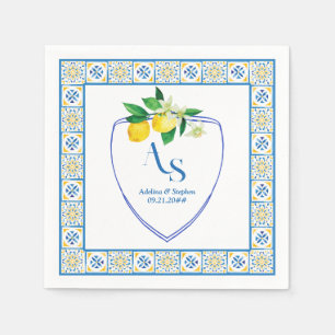 Guardanapo De Papel Azulejos do Mediterrâneo Azul Itália Crest Lemon W