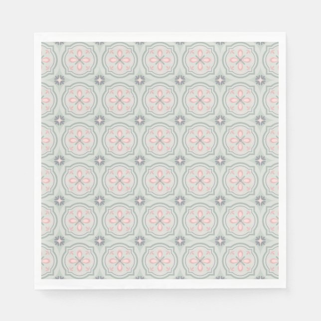 Guardanapo De Papel Azulejos Florais Verde Pastel (Frente)