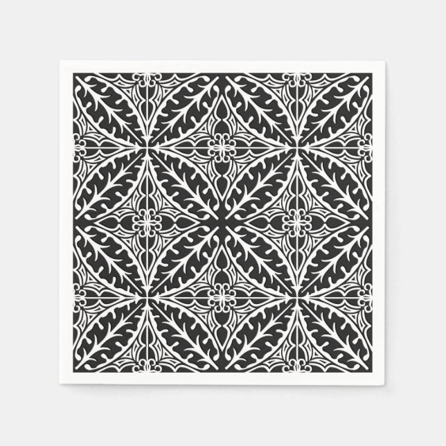 Guardanapo De Papel Azulejos marroquinos - preto e branco (Frente)