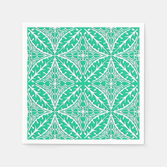 Guardanapo De Papel Azulejos marroquinos - turquesa e branco (Frente)