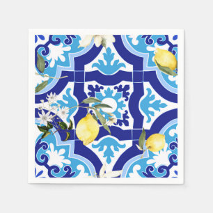 Guardanapo De Papel Azulejos mediterrânicos, azulejos azuis, limão,