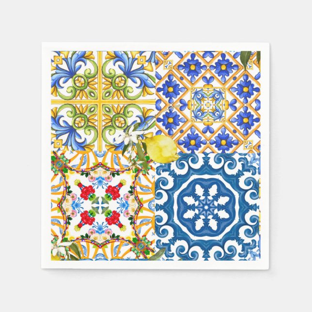 Guardanapo De Papel Azulejos mediterrânicos, majolica, estilo Sicilian (Frente)