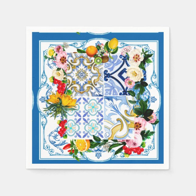 Guardanapo De Papel Azulejos mediterrânicos, majolica, estilo Sicilian (Frente)