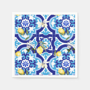 Guardanapo De Papel Azulejos mediterrânicos, mosaico, limão,