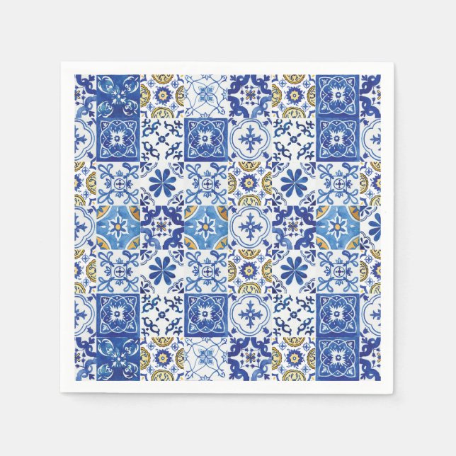 Guardanapo De Papel Azulejos Mosaico Mediterrâneo Azul Festa de Aniver (Frente)