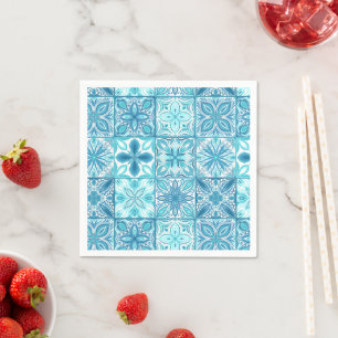 Guardanapo De Papel azulejos ornamentados em azul e branco