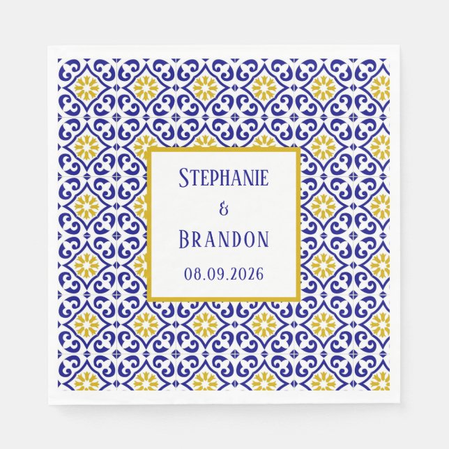 Guardanapo De Papel Azulejos Portugueses Casamento Azul Mediterrâneo (Frente)